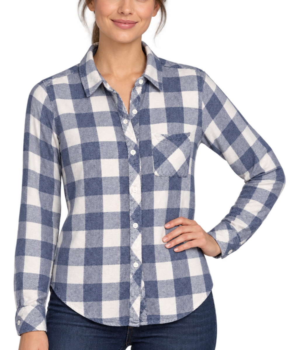 Rails Hunter Womens XS Blue White Buffalo Check Plaid Button Front Rayon Shirt